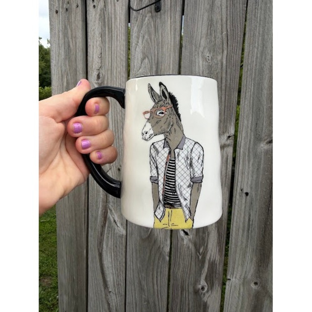 Hipster Quirky Signature Housewares Donkey Mug OS White Stoneware Animal Graphic